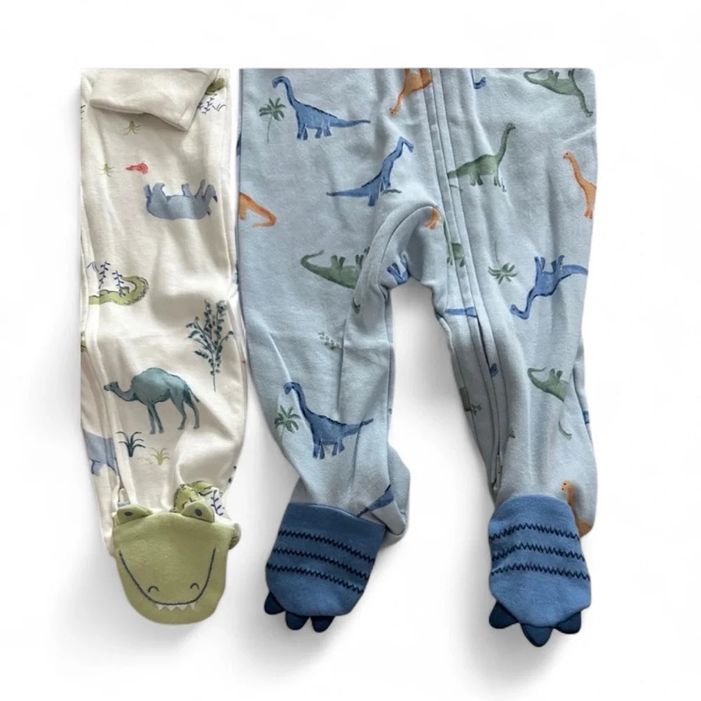 Carter’s Boys Sleep N’ Play Footies Alligator Dinosaur Size 3-6 Mo. Set Of 2 NWT
